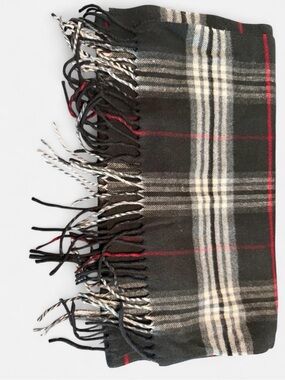 V. FRAAS Men's Black Plaid Scarf with Red and Cream Stripes Cashmink